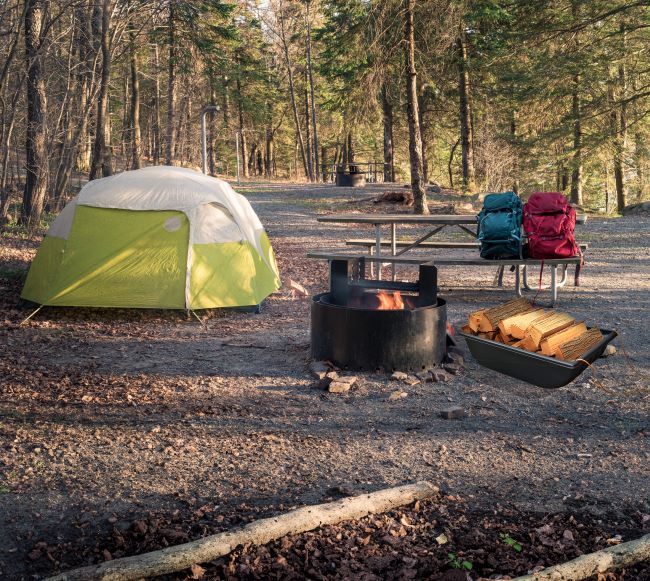 Camping with the small sled holding firewood